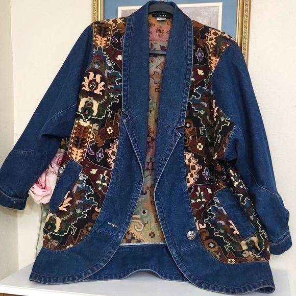 Nadia Jackets & Blazers - Rare Small-Large Oversized Tapestry Denim Vintage Jacket Y2K Bode Grandmacore